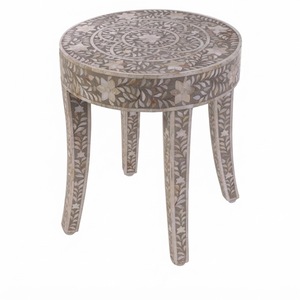Último modelo de taburete con incrustaciones de nácar, mesa auxiliar redonda con patrón floral, mueble premium con incrustaciones de nácar para sala de estar y tocador - Product Image 1