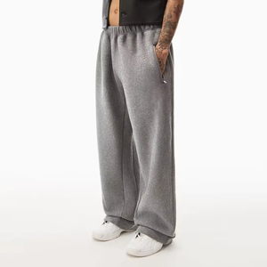 Pantalon de survêtement gris pour homme, taille élastique, décontracté, coupe oversize, tricoté, devant plat, poches latérales, respirant, poids moyen, pour l'automne - Product Image 4