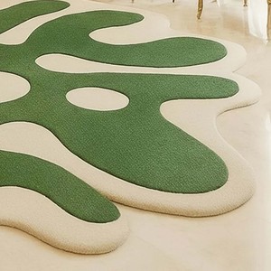 Alfombra verde de lujo, hecha a mano, con diseño abstracto, forma irregular, alfombra suave y moderna para decoración del hogar, sala de estar. - Product Image 4
