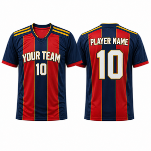 ผู้ผลิตเสื้อฟุตบอลแบบ OEM สำหรับทุกเพศทุกวัย ไซส์ใหญ่ แห้งเร็ว ระบายอากาศได้ดี ผ้าโพลีเอสเตอร์ 100% สกรีนชื่อผู้เล่น - Product Image 1