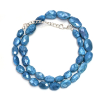 Collar Clásico de Plata de Ley 925 con Hilo de Aguamarina Natural Azul Cielo, Joyería Artesanal con Piedras Preciosas para Mujer, Eslabones de Cable de 15.5 Pulgadas, de Moda