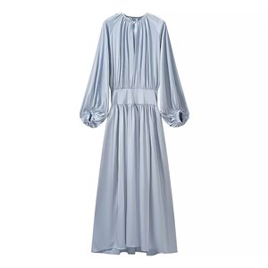 Vestido de Verano 2026 para Mujer, Estilo Retro, Elegante, Simple, a la Moda, Cintura Ajustada, Manga Larga, Cuello Redondo - Product Image 1