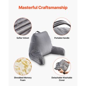Cuscino Ergonomico per Lettura Misura Standard, Cuscino da Letto con Memory Foam Sminuzzato, Cuscino per Schiena con 3 Tasche, Rivestimento Lavabile in Velluto Corto - Product Image 4