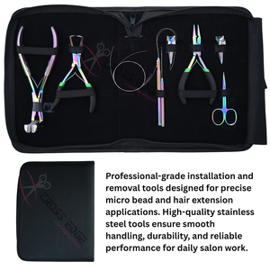 Meilleur kit d'extensions capillaires micro-anneaux arc-en-ciel avec pinces à sertir et à retirer en acier inoxydable, applicateur à crochet, dans un étui zippé en similicuir - Product Image 6