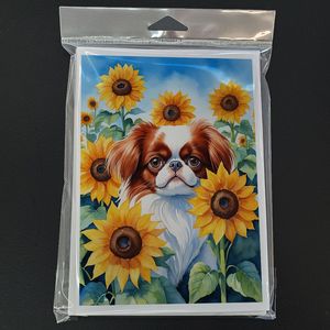 Japanese Chin in Sunflowers Whimsical A7 Blank <b>Note</b> <b>Cards</b> Pack of 8 with Envelopes 5x7 Size <b>Greeting</b> <b>Cards</b> - Product Image 3