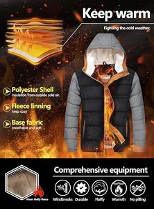 Chaqueta de Invierno para Hombre con Capucha, Diseño de Parches, Forro Polar, Cálida, Resistente al Viento, Gruesa, con Logotipo Frontal - Product Image 4