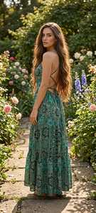 Robe longue bohème paisley pour femme, dos nu, bretelles croisées, idéale pour l'été et les vacances à la plage - Product Image 5