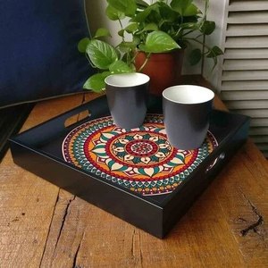 Ensemble de plateaux en bois décoratifs écologiques pour la maison et l'hôtellerie, avec poignée, compatibles lave-vaisselle et micro-ondes, pour fruits et thé - Product Image 3