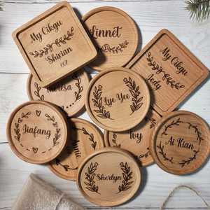 Classic Wooden Coasters Round and Square Shapes Natural <b>Wood</b> Grain Durable Design for Promotional Use - Product Image 5
