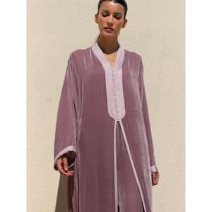 Elegant Premium Soft Silk Velvet Kimono <b>Kaftan</b> <b>Dress</b> with High-Neckline Floor-Length Moisture Wicking-for Party Occasions - Product Image 5
