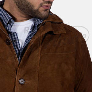 Veste en daim marron classique pour homme avec capuche, manteau long décontracté et chaud doublé polaire pour l'hiver, vêtement d'extérieur élégant en daim - Product Image 3