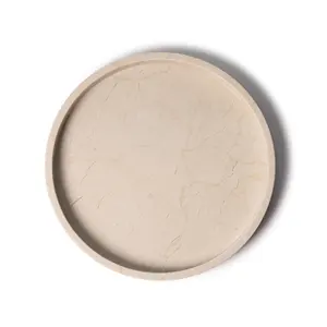 Plateau de service rond en marbre beige, fait main, moderne, résistant au feu, décoratif pour la cuisine, le salon, la villa, revêtement mural - Product Image 3