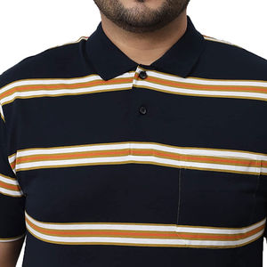 Polo rayé pour homme, bleu marine, motif multi-rayures, manches courtes, coton respirant, logo personnalisé, vêtements décontractés, vente en gros - Product Image 6
