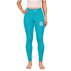 Leggings d'équitation pour femmes, bleu turquoise, taille haute, pantalon d'équitation extensible avec grip en silicone et poches - Product Image 1