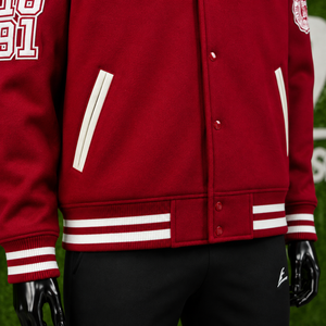 Custom Men Streetwear <b>Red</b> <b>Wool</b> Varsity Jacket Patchwork Embroidery Unisex Oversized Vintage Letterman Bomber Jacket Wholesales - Product Image 6