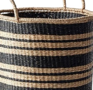 Wholesale Manufacturer Natural Seagrass <b>Basket</b> with Black Striped Blocks Storage Laundry <b>Hamper</b> Bin with Handles Style - Product Image 5