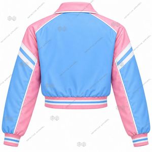 Veste bomber courte personnalisée JJOA Jack and Jill of America pour femme, bleu ciel et rose, brodée, zippée, vente en gros - Product Image 2