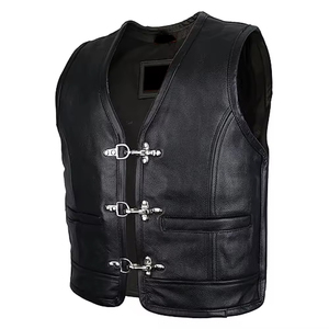 Gilet en cuir décontracté pour homme, col en V, fermeture éclair, effet délavé, service OEM, design personnalisé, couleur unie, quantité en gros, prix usine - Product Image 1