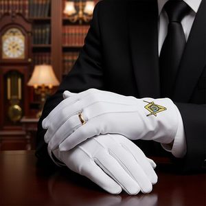 Masonic Gloves (<b>White</b>, One Size) 100% Cotton Embroidered Masonic Symbol Perfect for Your Ceremonial Needs - Product Image 4