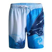 Short de bain pour homme à séchage rapide, imprimé par sublimation, motif surf, taille à cordon, décontracté, bleu à motifs
