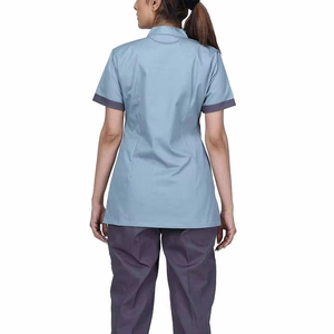 Women's Light Blue <b>Scrub</b> <b>Top</b> with Dark Gray Trim and Matching Pants Hospital Uniform Set Cotton Polyester Woven Fabric - Product Image 3