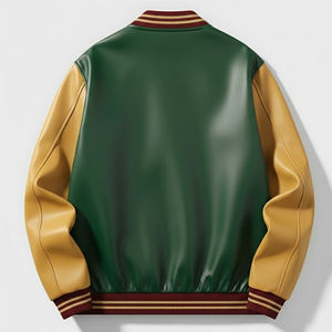 แจ็คเก็ตเบสบอลปักลายเชนิลล์หนังแท้พร้อมโลโก้สั่งทำพิเศษสำหรับผู้ชาย แจ็คเก็ตวาร์ซิตี้แขนหนังแบบวินเทจ - Product Image 2
