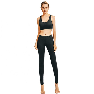 Ensemble de yoga pour femmes, haut court noir, leggings taille haute, sans couture, 2 pièces, vêtements de sport respirants, longueur intégrale, vêtements de fitness - Product Image 1
