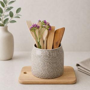 Speckled Ceramic <b>Utensil</b> <b>Holder</b> Embossed Butterfly Design Durable Glaze Finish Heat Resistant Countertop Organizer for <b>kitchen</b> - Product Image 1