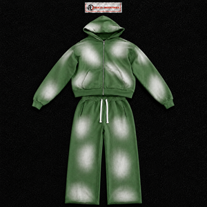 Custom Mens Green Washed Tracksuit <b>Full</b> <b>Zip</b> <b>Hoodie</b> Sweatpants Set Wholesale Casual Streetwear Jogging Sportswear Outfit For Men - Product Image 5