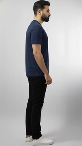 Camiseta de Manga Corta para Hombre, Cuello Redondo, Color Azul Marino, Corte Regular, Color Sólido, Estilo Casual, 100% Algodón Jersey, Teñido con Hilo, Peso Pesado - Product Image 3