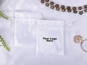 Wholesale Craftjaipur Custom Printed Logo Silk <b>Drawstring</b> Satin Rectangle Jewelry <b>Pouch</b> 3x4 Inches Lightweight Gift Wrapped - Product Image 3