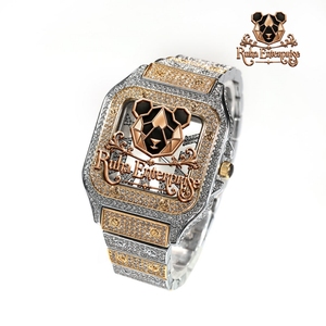 <b>Mens</b> Moissanite Quartz Timepiece with Stainless Frame, Geometric Dial Arrangement, Raised Markers and Adjustable Steel Band - Product Image 3