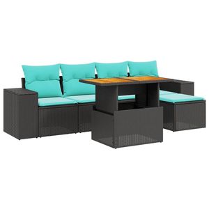 Set di divani da giardino in polyrattan nero da 6 pezzi con cuscini, mobili da esterno - Product Image 2