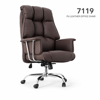 Chaise de bureau de direction en cuir PU marron avec verrouillage d'inclinaison, base chromée, pivotante, pour salle de réunion et bureau de direction