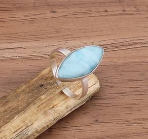 Bague en argent sterling 925 avec serti clos en larimar bleu naturel, taille brillant rond, classique, pour mariage et anniversaire, pour femme - Product Image 2
