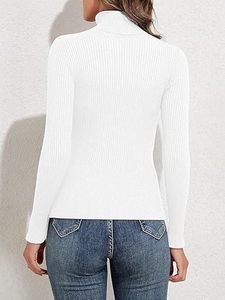 Camiseta de Cuello Alto Informal de Manga Larga Blanca con Estampado de Rayas para Mujer, Tejido de Punto de Algodón y Elastano, Transpirable, de Secado Rápido y Antiarrugas - Product Image 1