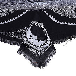 Indian Cotton Square Floor Mat Silver Tree Life Moon Sun Printed Black Altar Cloth Religious Purposes Used Hawan Puja Home <b>Cover</b> - Product Image 3