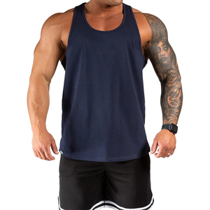 Gilet long athlétique de qualité supérieure pour homme, couleur bleu marine, respirant, en coton et polyester, col rond, sans manches - Product Image 1