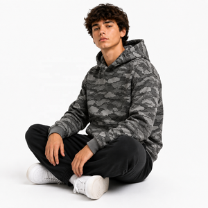 Sudadera con Capucha de Camuflaje para Hombre, Gris, Estilo Urbano Informal, Transpirable, Felpa Francesa, 100% Poliéster, Personalizable, Ropa de Invierno - Product Image 3