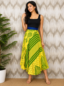 Falda reversible de seda tipo sari, estampado floral bohemio, vestido convertible, estilo otoñal para mujer - Product Image 1