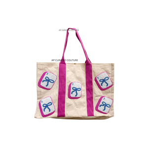 Sac fourre-tout de luxe tendance fait main avec broderie, fermeture éclair, perles Mahjong et tuiles personnalisées - Product Image 5