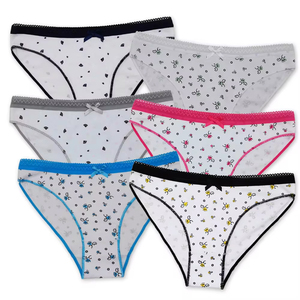 Women Low-Rise Bikini <b>Panties</b> White Floral Print Pink Trim Bow Decorative Breathable Cotton Knitted <b>Sexy</b> Style - Product Image 6