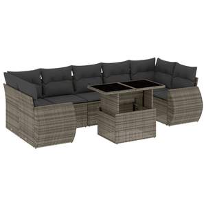 Ensemble de canapés de jardin en rotin gris PE avec structure en acier thermolaqué et verre trempé, mobilier d'extérieur haut de gamme - Product Image 2