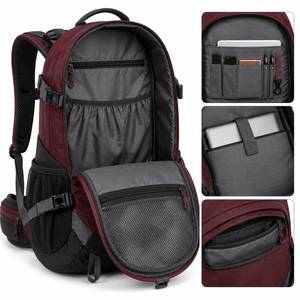 Sac à dos de randonnée REVIBE 30-40L en nylon léger, sac de sport d'extérieur rectangulaire à coque souple avec fermeture éclair, unisexe - Product Image 6