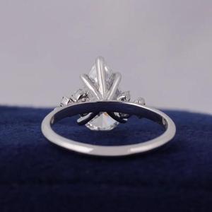 Solid White Gold Pear Cut Diamond <b>Ring</b> Prong Setting Simple Round Side Stone <b>Plain</b> Band Elegant Solitaire Bridal Engagement - Product Image 2