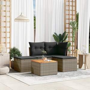 Conjunto de Sofá Modular Estándar de Ratán Gris para Jardín, 4 Plazas, Muebles de Exterior Contemporáneos - Product Image 3