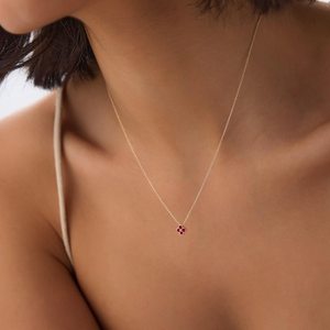 Colgante de Flor de Trébol Rubí, Collar Delicado de Lujo, Piedra de Nacimiento de Julio, Plata de Ley 925, Chapado en Oro de 14K, Joyería Fina, Regalo para Fiesta - Product Image 6