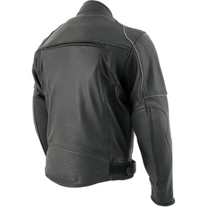 SAMROZ SPORTS Leather Men's <b>Racer</b> Style Collarless Premium Leather Motorcycle Biker Riders <b>Jackets</b> - Product Image 2