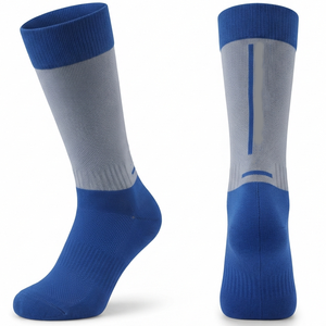 140 GSM Premium Polyester Cotton Pickleball <b>Socks</b> Blue White Ribbed Cuff Breathable Knit Cushioned Sole Custom Jacquard Logo - Product Image 1