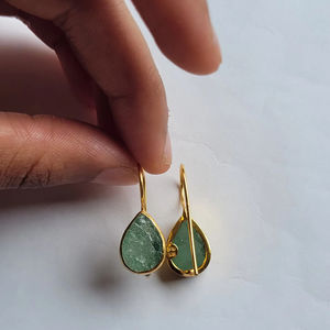 ต่างหูห้อย925เงินสเตอร์ลิงทำมือรูปหยดน้ำอัญมณีธรรมชาติสีอะเวนจูรีนน่ารัก - Product Image 1